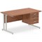 Impulse 1400mm Rectangular Office Desk With Fixed 3 Drawer Pedestal, Silver Cantilever Leg, Walnut