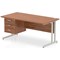 Impulse 1600mm Rectangular Office Desk With Fixed 3 Drawer Pedestal, Silver Cantilever Leg, Walnut