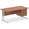 Impulse 1600mm Rectangular Office Desk With Fixed 3 Drawer Pedestal, Silver Cantilever Leg, Walnut