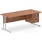 Impulse 1800mm Rectangular Office Desk With Fixed 3 Drawer Pedestal, Silver Cantilever Leg, Walnut