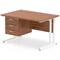 Impulse 1200mm Rectangular Office Desk With Fixed 3 Drawer Pedestal, White Cantilever Leg, Walnut