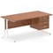 Impulse 1600mm Rectangular Office Desk With Fixed 3 Drawer Pedestal, White Cantilever Leg, Walnut