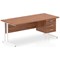 Impulse 1800mm Rectangular Office Desk With Fixed 3 Drawer Pedestal, White Cantilever Leg, Walnut