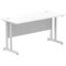 Impulse 1400mm Slim Rectangular Desk, Silver Cantilever Leg, White