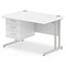 Impulse 1200mm Rectangular Office Desk With Fixed 3 Drawer Pedestal, Silver Cantilever Leg, White