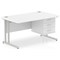 Impulse 1400mm Rectangular Office Desk With Fixed 3 Drawer Pedestal, Silver Cantilever Leg, White