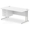 Impulse 1600mm Rectangular Office Desk With Fixed 3 Drawer Pedestal, Silver Cantilever Leg, White