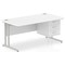Impulse 1600mm Rectangular Office Desk With Fixed 3 Drawer Pedestal, Silver Cantilever Leg, White