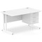 Impulse 1400mm Rectangular Office Desk With Fixed 3 Drawer Pedestal, White Cantilever Leg, White