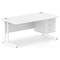 Impulse 1600mm Rectangular Office Desk With Fixed 3 Drawer Pedestal, White Cantilever Leg, White