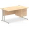 Impulse 1400mm Rectangular Office Desk With Fixed 3 Drawer Pedestal, Silver Cantilever Leg, Maple
