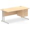 Impulse 1600mm Rectangular Office Desk With Fixed 3 Drawer Pedestal, Silver Cantilever Leg, Maple