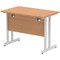 Impulse 1000mm Slim Rectangular Desk, Silver Cantilever Leg, Oak