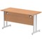 Impulse 1400mm Slim Rectangular Desk, Silver Cantilever Leg, Oak