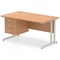 Impulse 1400mm Rectangular Office Desk With Fixed 3 Drawer Pedestal, Silver Cantilever Leg, Oak