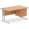 Impulse 1400mm Rectangular Office Desk With Fixed 3 Drawer Pedestal, Silver Cantilever Leg, Oak