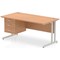 Impulse 1600mm Rectangular Office Desk With Fixed 3 Drawer Pedestal, Silver Cantilever Leg, Oak