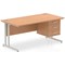 Impulse 1600mm Rectangular Office Desk With Fixed 3 Drawer Pedestal, Silver Cantilever Leg, Oak