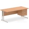 Impulse 1800mm Rectangular Office Desk With Fixed 3 Drawer Pedestal, Silver Cantilever Leg, Oak