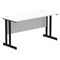 Impulse 1400mm Slim Rectangular Desk, Black Cantilever Leg, White
