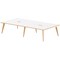 Oslo 4 Person Bench Desk, Back to Back, 4 x 1600mm (800mm Deep), White Frame with Wooden Leg and Edge