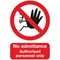 No Admittance Authorised Personnel Only PVC Safety Sign, A5, Red and Black on White