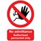 No Admittance Authorised Personnel Only Self-Adhesive Safety Sign, A5, Red and Black on White