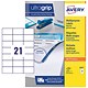 Avery White Multifunctional Labels, 21 per Sheet, 70x42.3mm, White, 3652, 2100 Labels