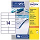 Avery White Multifunctional Labels, 14 per Sheet, 105x42.3mm, White, 3653, 1400 Labels
