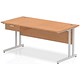 Impulse 1600mm Rectangular Desk with attached Pedestal, Silver Cantilever Leg, Oak